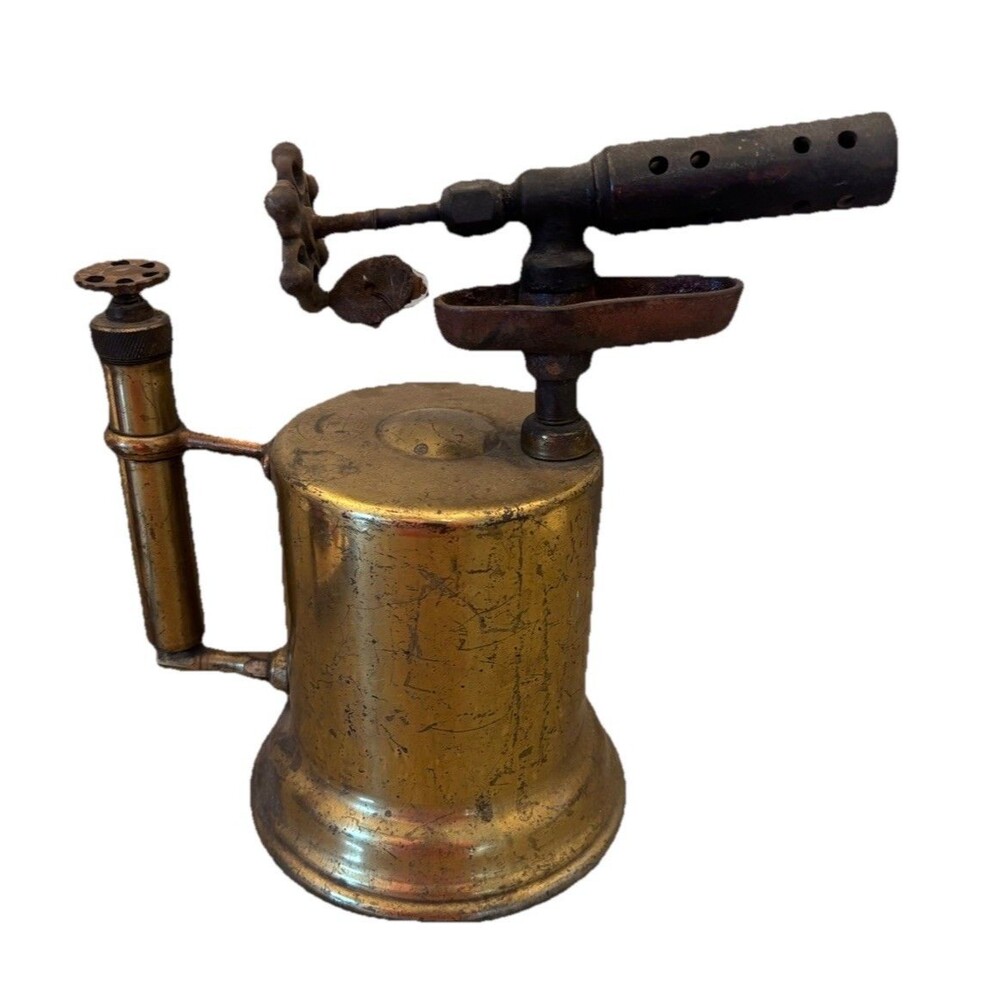 Vintage Brass Blowtorch by Otto Bernz Co., Newark, NJ, 9”Wx9”H Torch Gas Flame